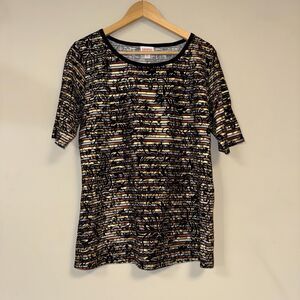 LuLaRoe Gigi Top Women's 2XL Copper Bronze Gold Striped Stretch Shirt Blouse